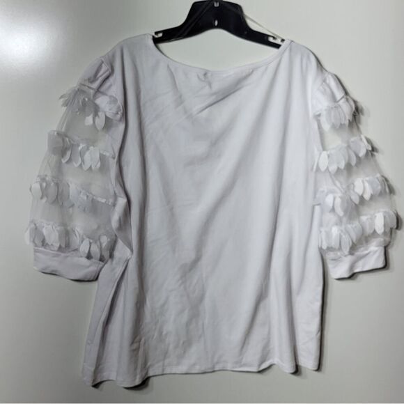 NEW 26 28 ASHLEY STEWART EMBELLISHED WHITE SHEER SLEEVE STRETCH TOP 2X 3X NWT - Picture 3 of 5